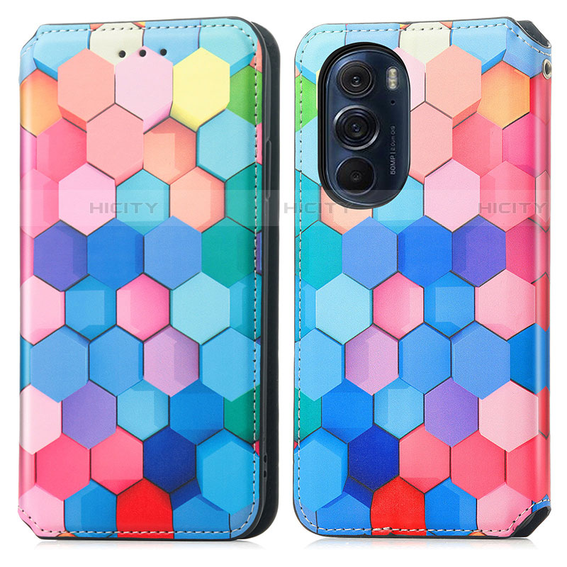 Custodia Portafoglio In Pelle Fantasia Modello Cover con Supporto S02D per Motorola Moto Edge Plus (2022) 5G Colorato