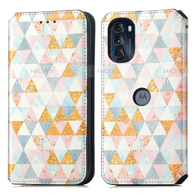 Custodia Portafoglio In Pelle Fantasia Modello Cover con Supporto S02D per Motorola Moto G 5G (2022) Bianco