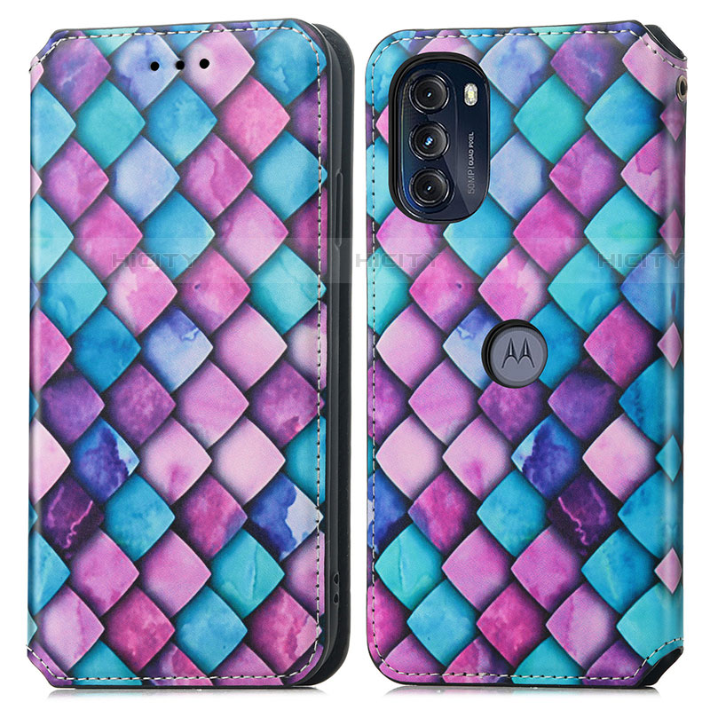 Custodia Portafoglio In Pelle Fantasia Modello Cover con Supporto S02D per Motorola Moto G 5G (2022) Viola