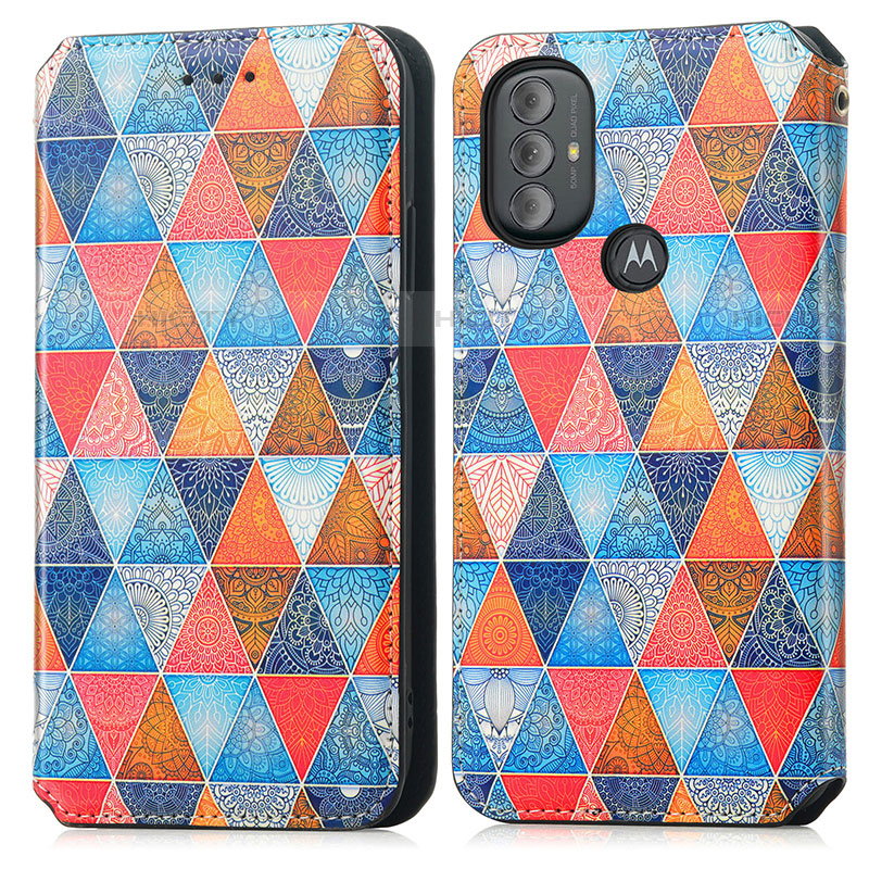 Custodia Portafoglio In Pelle Fantasia Modello Cover con Supporto S02D per Motorola Moto G Play (2023) Marrone