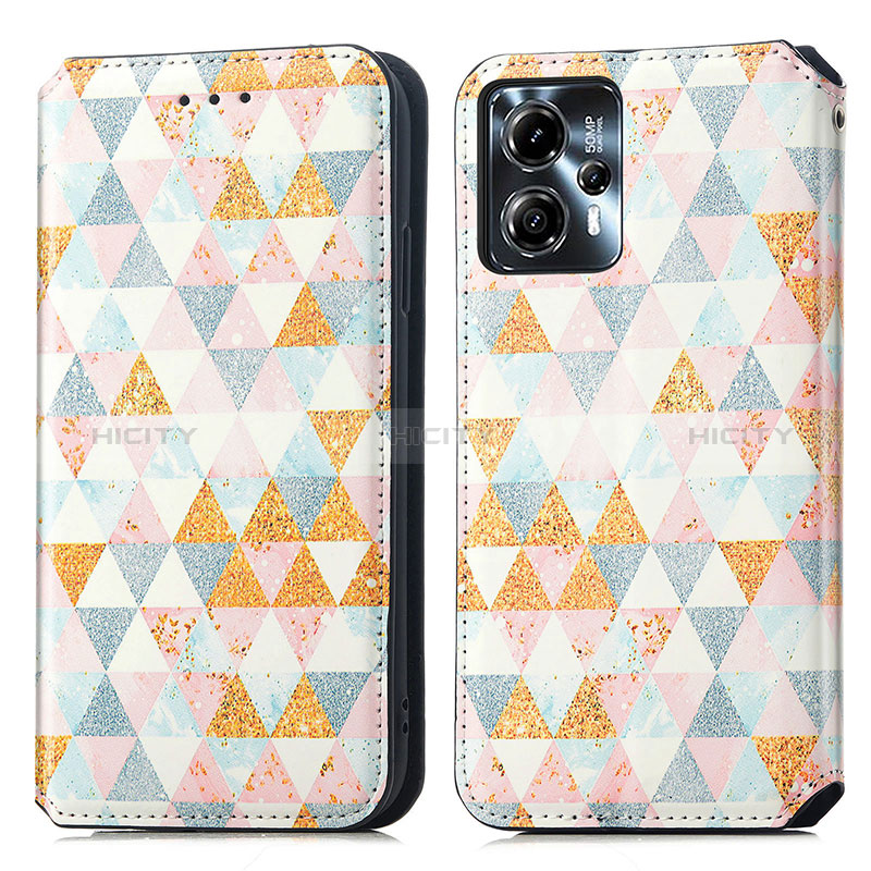 Custodia Portafoglio In Pelle Fantasia Modello Cover con Supporto S02D per Motorola Moto G13