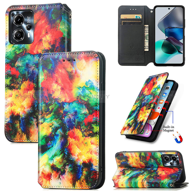 Custodia Portafoglio In Pelle Fantasia Modello Cover con Supporto S02D per Motorola Moto G13