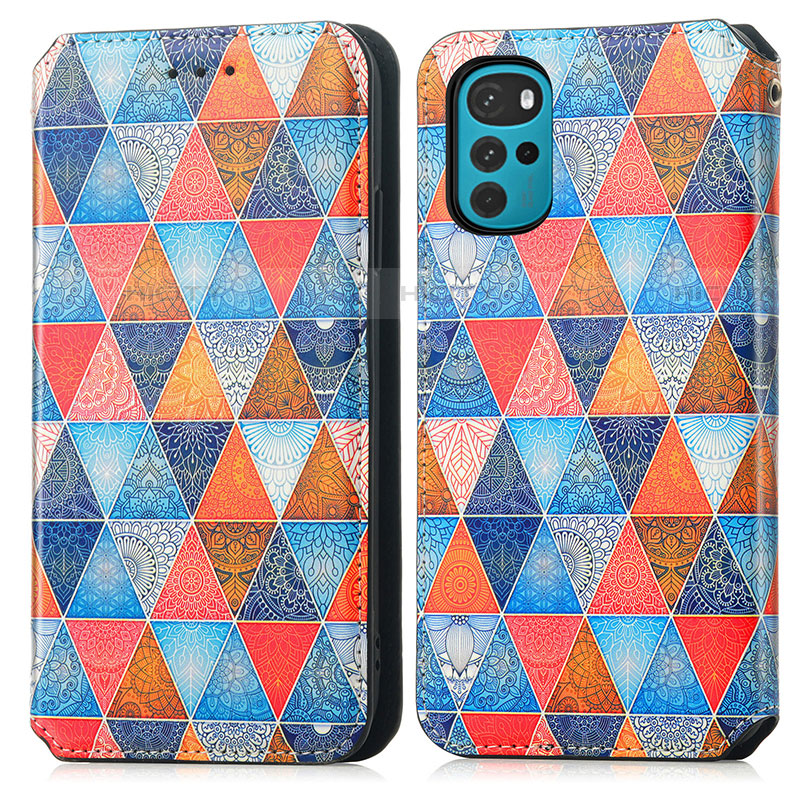 Custodia Portafoglio In Pelle Fantasia Modello Cover con Supporto S02D per Motorola Moto G22 Marrone