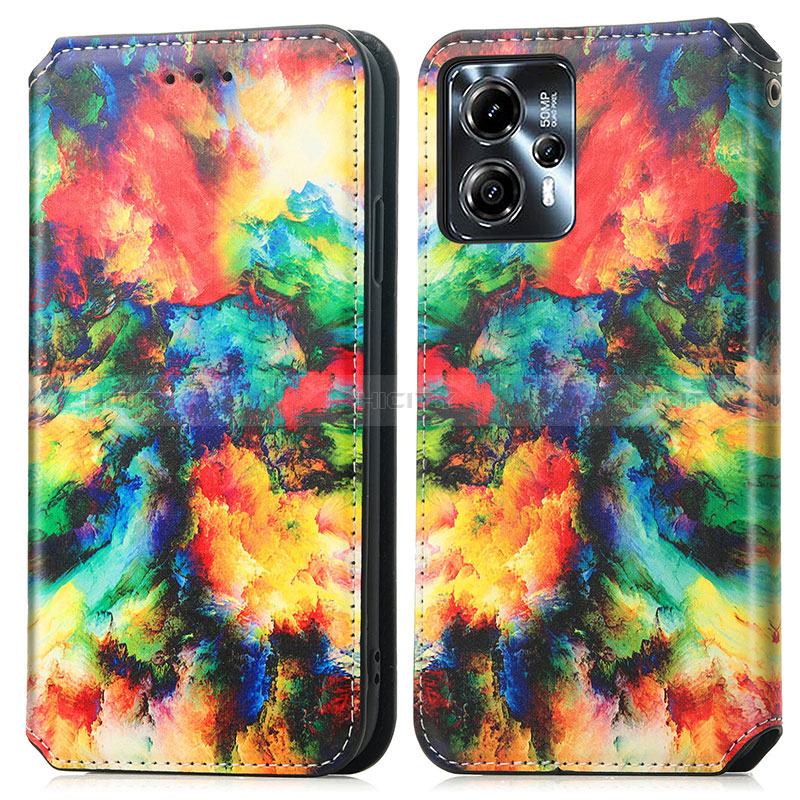 Custodia Portafoglio In Pelle Fantasia Modello Cover con Supporto S02D per Motorola Moto G23 Multicolore