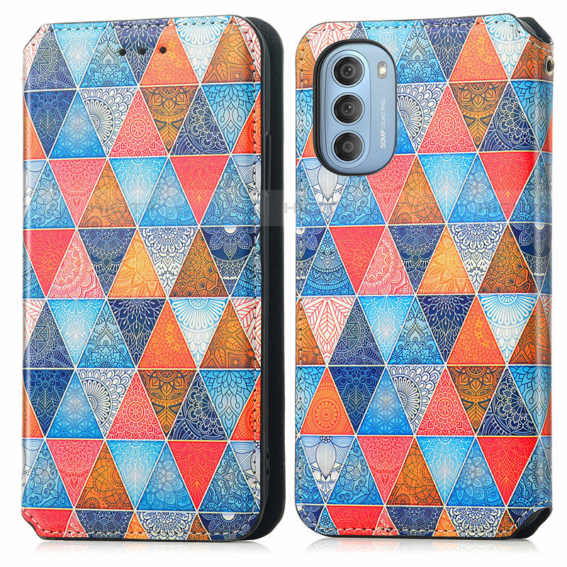 Custodia Portafoglio In Pelle Fantasia Modello Cover con Supporto S02D per Motorola Moto G51 5G