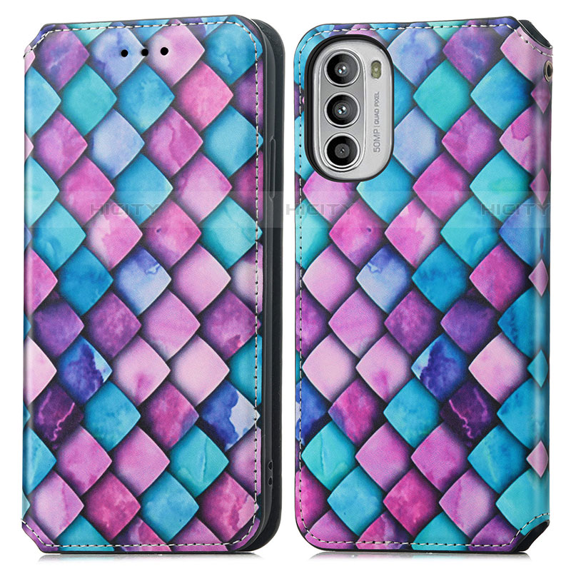 Custodia Portafoglio In Pelle Fantasia Modello Cover con Supporto S02D per Motorola Moto G52j 5G Viola