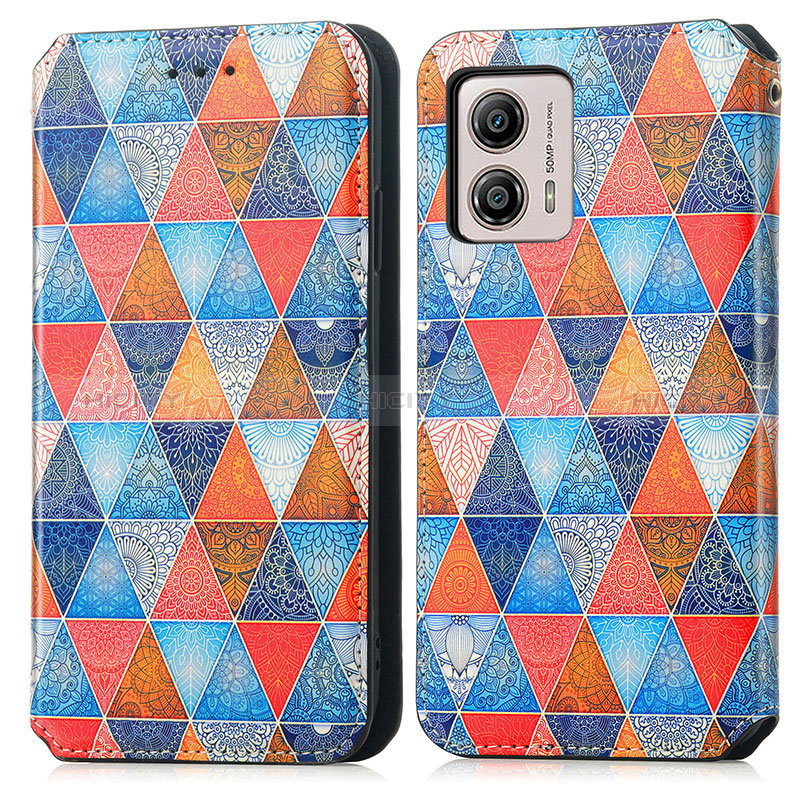 Custodia Portafoglio In Pelle Fantasia Modello Cover con Supporto S02D per Motorola Moto G53 5G Marrone