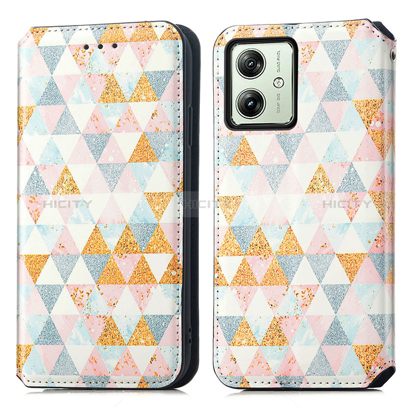 Custodia Portafoglio In Pelle Fantasia Modello Cover con Supporto S02D per Motorola Moto G54 5G Bianco