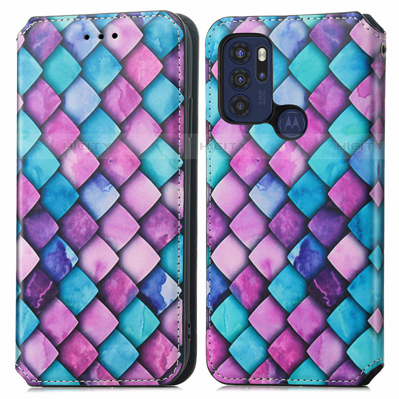 Custodia Portafoglio In Pelle Fantasia Modello Cover con Supporto S02D per Motorola Moto G60s Viola