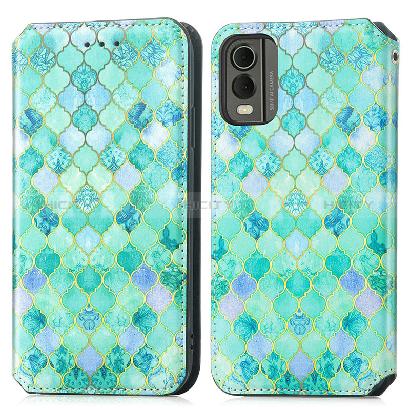 Custodia Portafoglio In Pelle Fantasia Modello Cover con Supporto S02D per Nokia C210 Verde