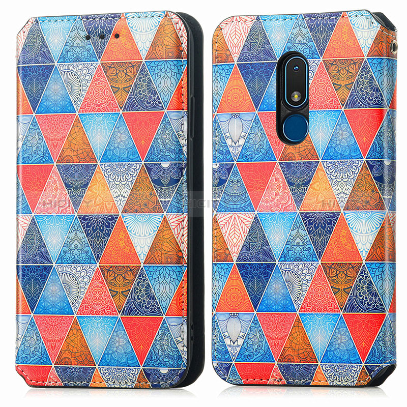 Custodia Portafoglio In Pelle Fantasia Modello Cover con Supporto S02D per Nokia C3 Marrone