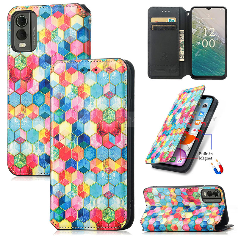 Custodia Portafoglio In Pelle Fantasia Modello Cover con Supporto S02D per Nokia C32