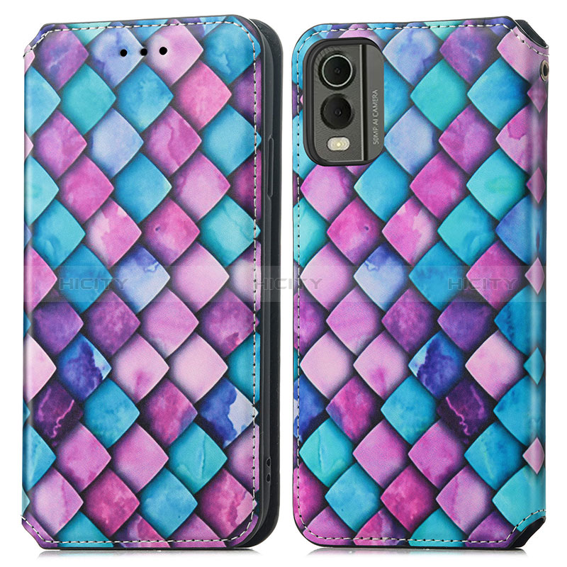 Custodia Portafoglio In Pelle Fantasia Modello Cover con Supporto S02D per Nokia C32 Viola