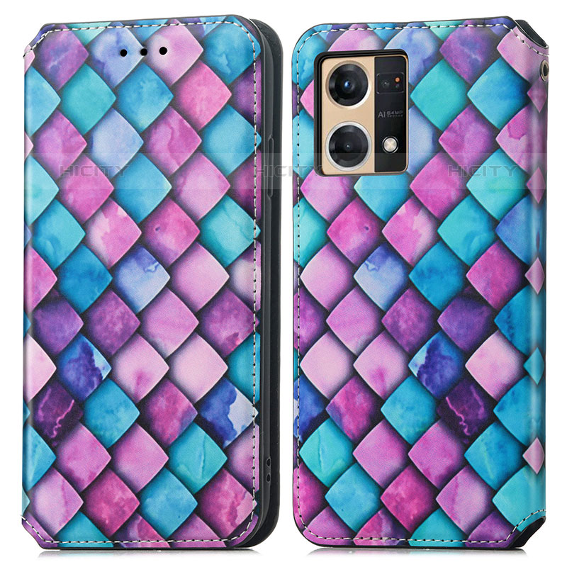 Custodia Portafoglio In Pelle Fantasia Modello Cover con Supporto S02D per Oppo F21s Pro 4G Viola