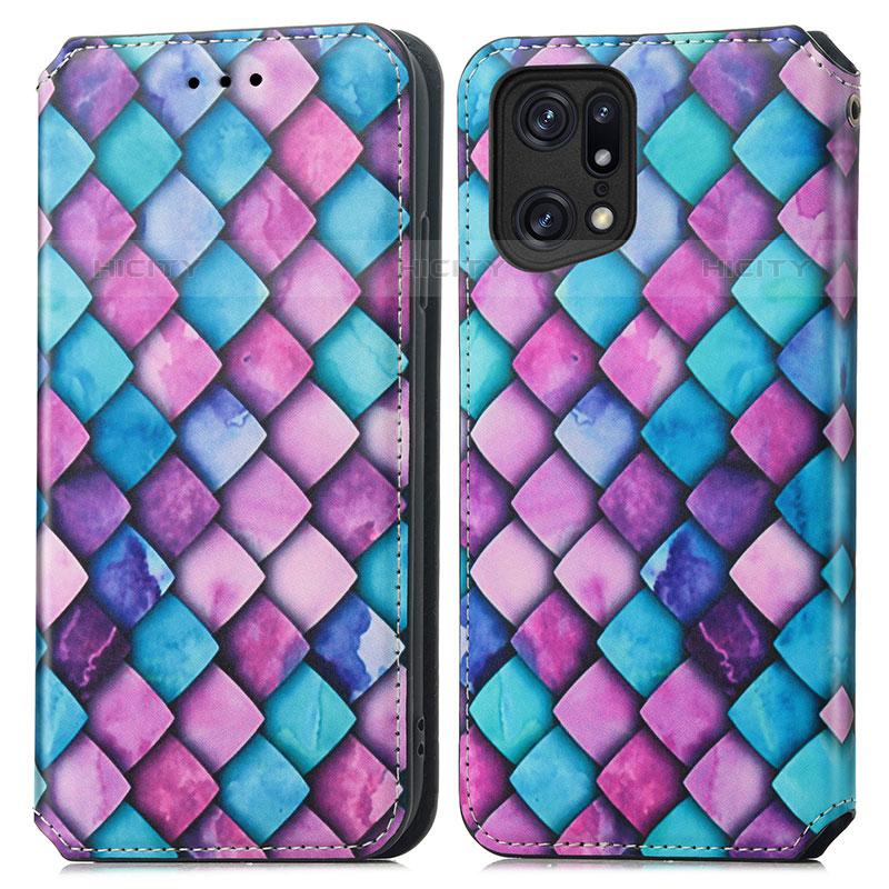 Custodia Portafoglio In Pelle Fantasia Modello Cover con Supporto S02D per Oppo Find X5 Pro 5G Viola