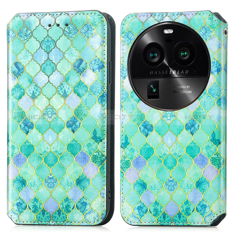 Custodia Portafoglio In Pelle Fantasia Modello Cover con Supporto S02D per Oppo Find X6 Pro 5G Verde