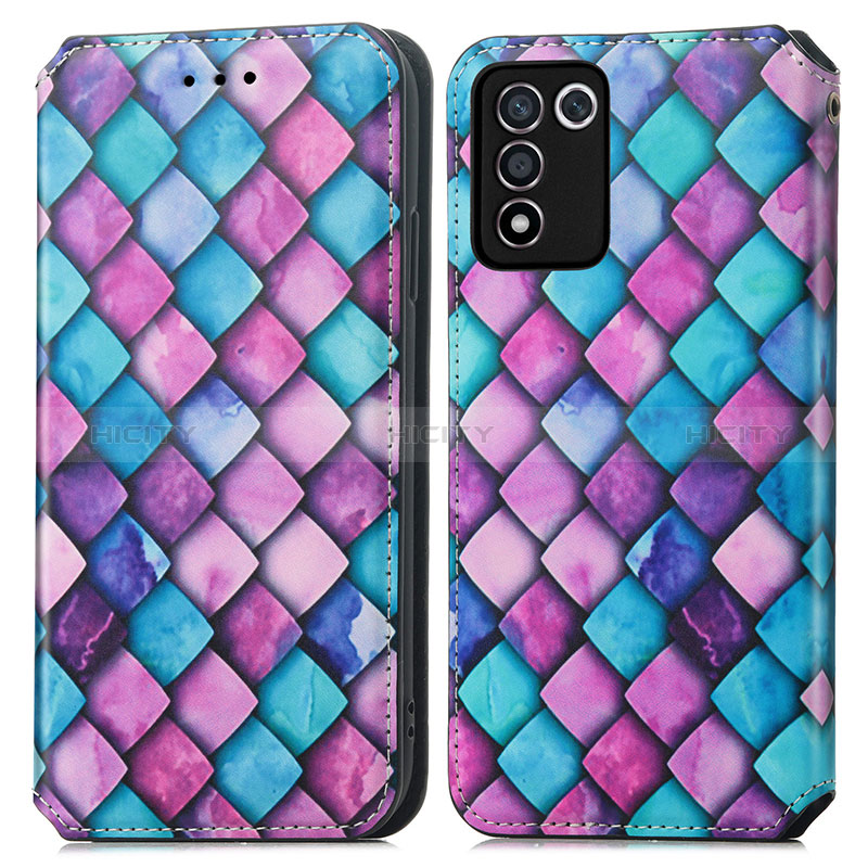 Custodia Portafoglio In Pelle Fantasia Modello Cover con Supporto S02D per Oppo K9S 5G Viola