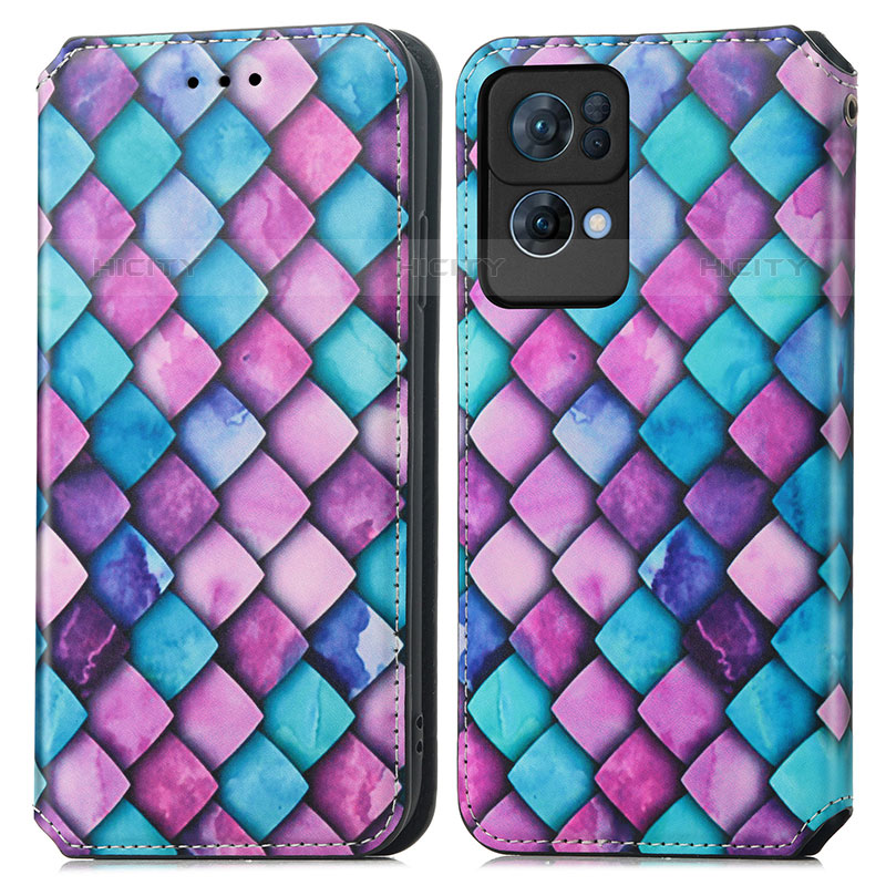 Custodia Portafoglio In Pelle Fantasia Modello Cover con Supporto S02D per Oppo Reno7 Pro 5G Viola