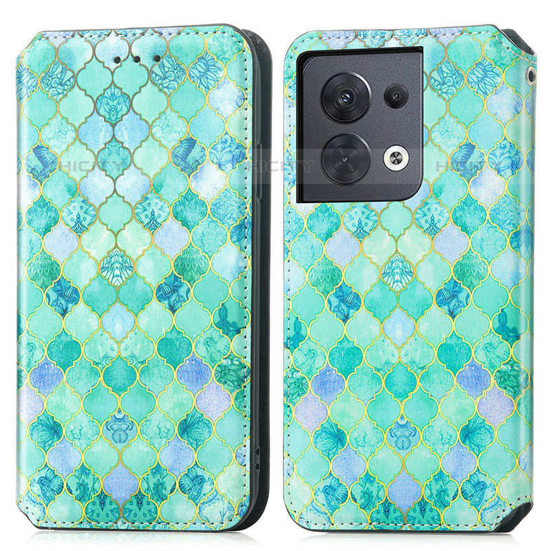 Custodia Portafoglio In Pelle Fantasia Modello Cover con Supporto S02D per Oppo Reno9 Pro 5G Verde