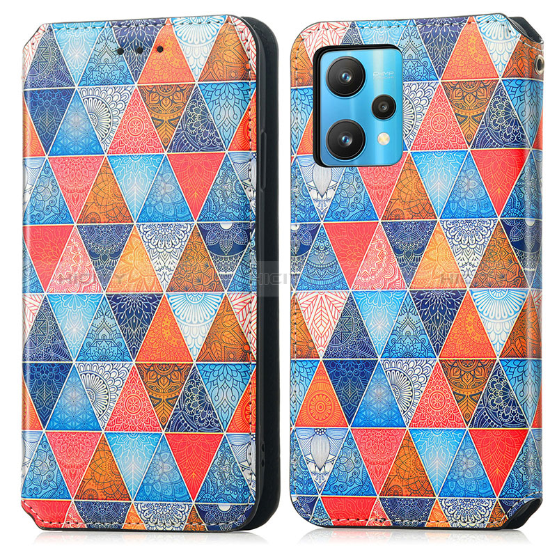 Custodia Portafoglio In Pelle Fantasia Modello Cover con Supporto S02D per Realme 9 4G Marrone