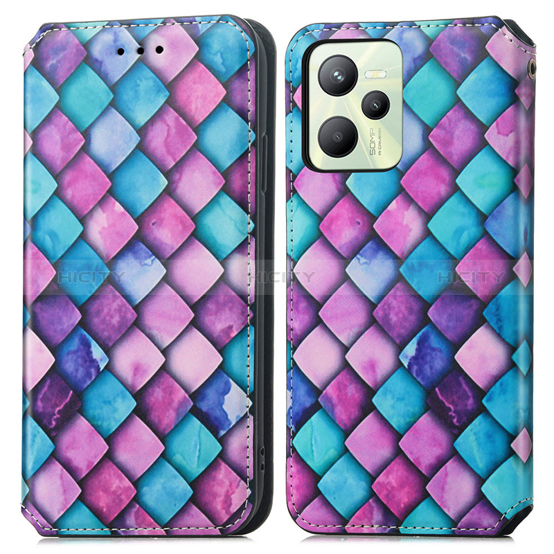 Custodia Portafoglio In Pelle Fantasia Modello Cover con Supporto S02D per Realme C35 Viola