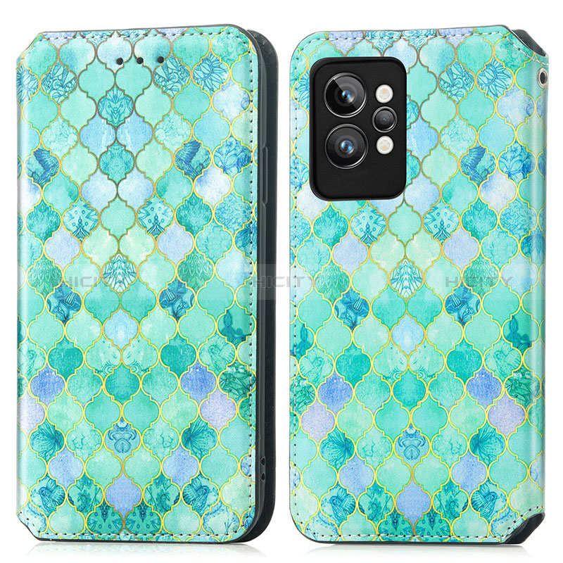 Custodia Portafoglio In Pelle Fantasia Modello Cover con Supporto S02D per Realme GT2 Pro 5G Verde