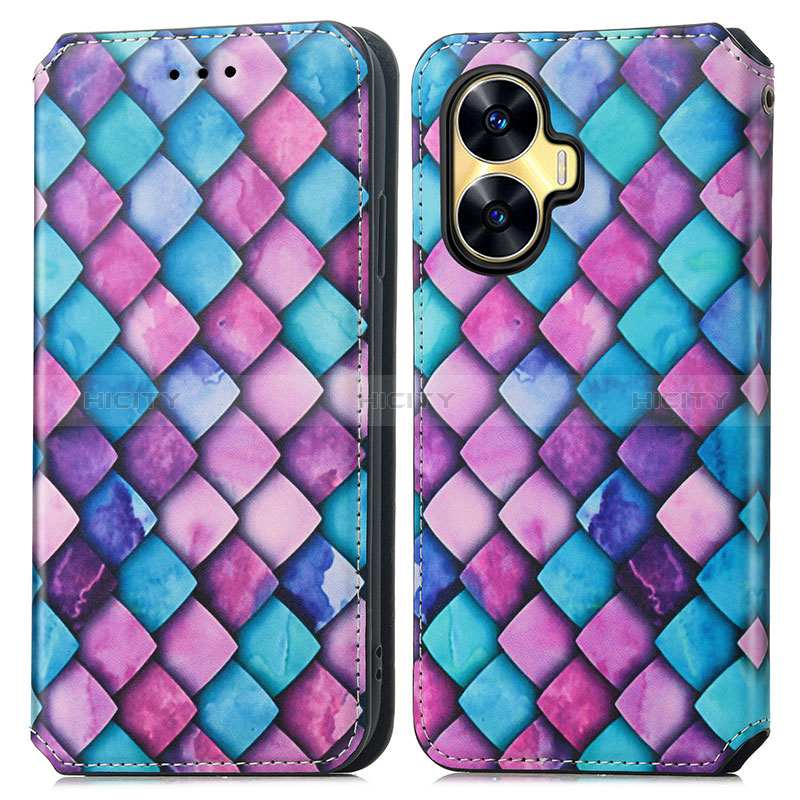 Custodia Portafoglio In Pelle Fantasia Modello Cover con Supporto S02D per Realme Narzo N55 Viola