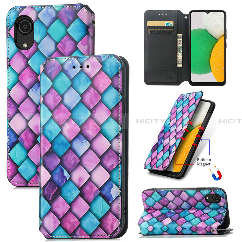 Custodia Portafoglio In Pelle Fantasia Modello Cover con Supporto S02D per Samsung Galaxy A03 Core