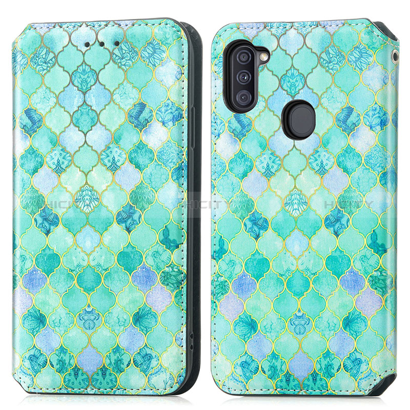 Custodia Portafoglio In Pelle Fantasia Modello Cover con Supporto S02D per Samsung Galaxy A11 Verde