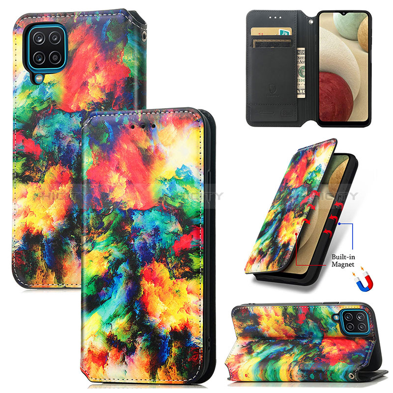 Custodia Portafoglio In Pelle Fantasia Modello Cover con Supporto S02D per Samsung Galaxy A12