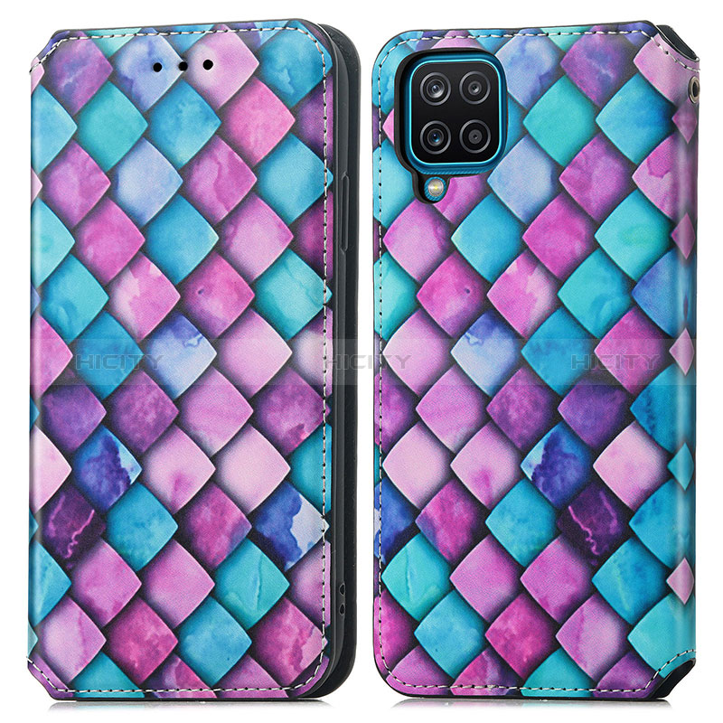 Custodia Portafoglio In Pelle Fantasia Modello Cover con Supporto S02D per Samsung Galaxy A12 Nacho Viola