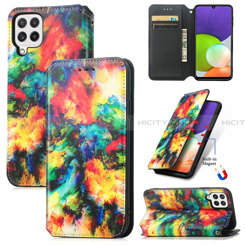 Custodia Portafoglio In Pelle Fantasia Modello Cover con Supporto S02D per Samsung Galaxy A22 4G