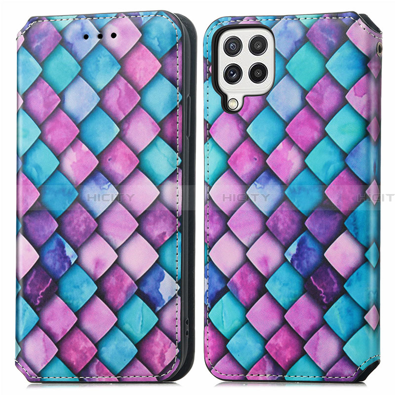 Custodia Portafoglio In Pelle Fantasia Modello Cover con Supporto S02D per Samsung Galaxy A22 4G Viola