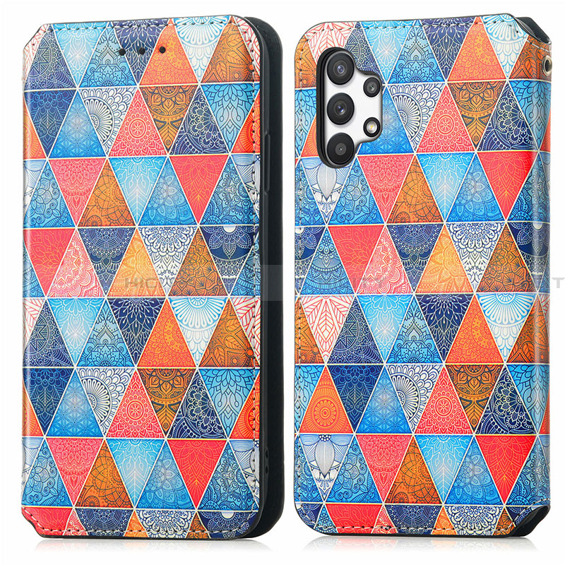 Custodia Portafoglio In Pelle Fantasia Modello Cover con Supporto S02D per Samsung Galaxy A32 5G Marrone