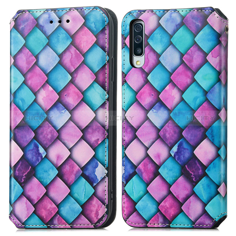 Custodia Portafoglio In Pelle Fantasia Modello Cover con Supporto S02D per Samsung Galaxy A50 Viola