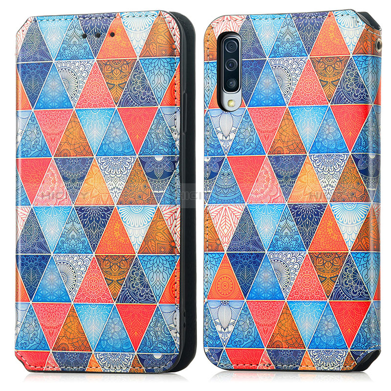 Custodia Portafoglio In Pelle Fantasia Modello Cover con Supporto S02D per Samsung Galaxy A50S Marrone