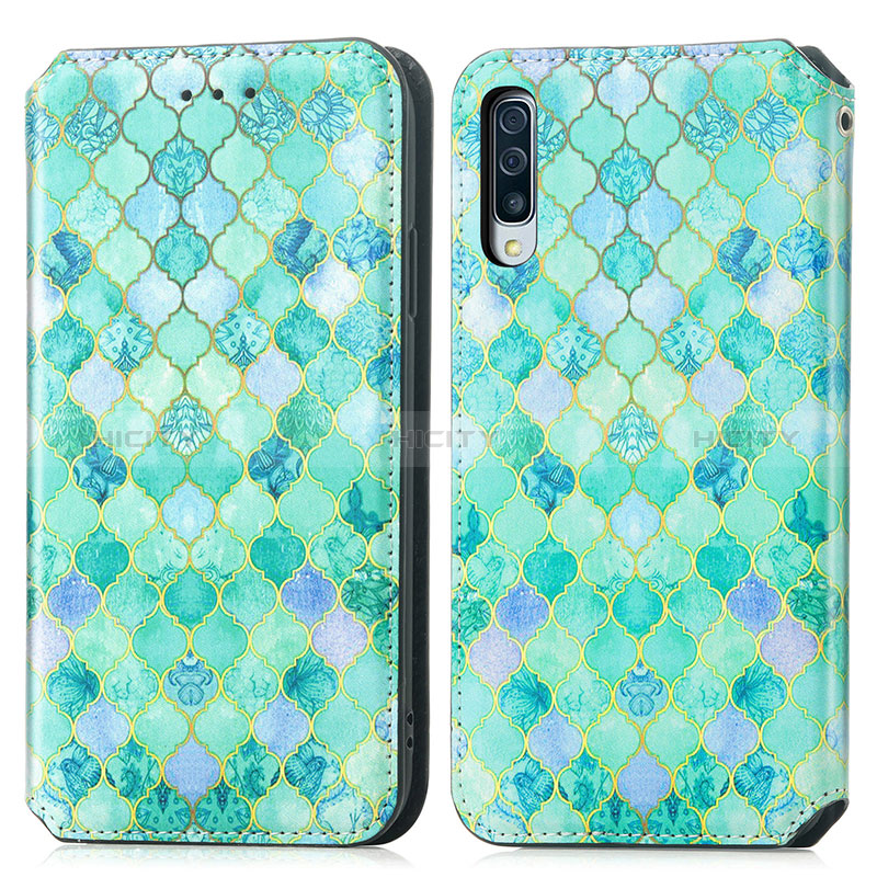 Custodia Portafoglio In Pelle Fantasia Modello Cover con Supporto S02D per Samsung Galaxy A50S Verde