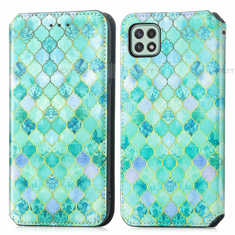 Custodia Portafoglio In Pelle Fantasia Modello Cover con Supporto S02D per Samsung Galaxy F42 5G Verde