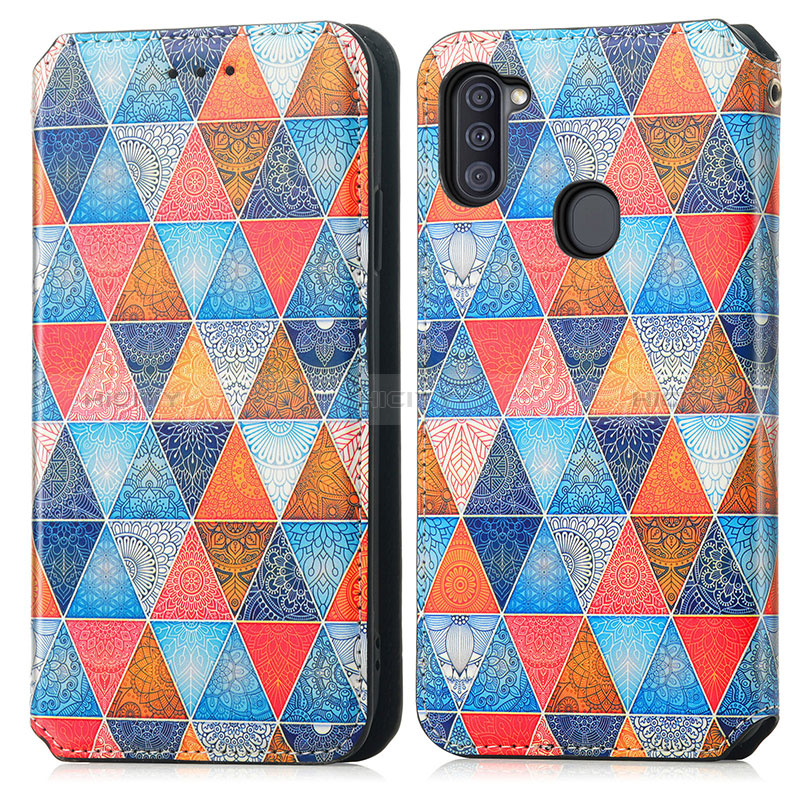 Custodia Portafoglio In Pelle Fantasia Modello Cover con Supporto S02D per Samsung Galaxy M11 Marrone