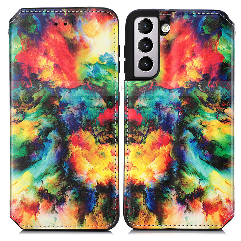 Custodia Portafoglio In Pelle Fantasia Modello Cover con Supporto S02D per Samsung Galaxy S21 5G Multicolore