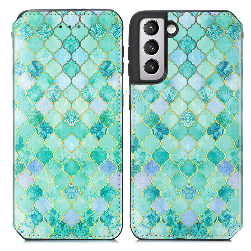 Custodia Portafoglio In Pelle Fantasia Modello Cover con Supporto S02D per Samsung Galaxy S21 5G Verde