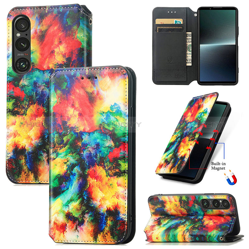 Custodia Portafoglio In Pelle Fantasia Modello Cover con Supporto S02D per Sony Xperia 1 V