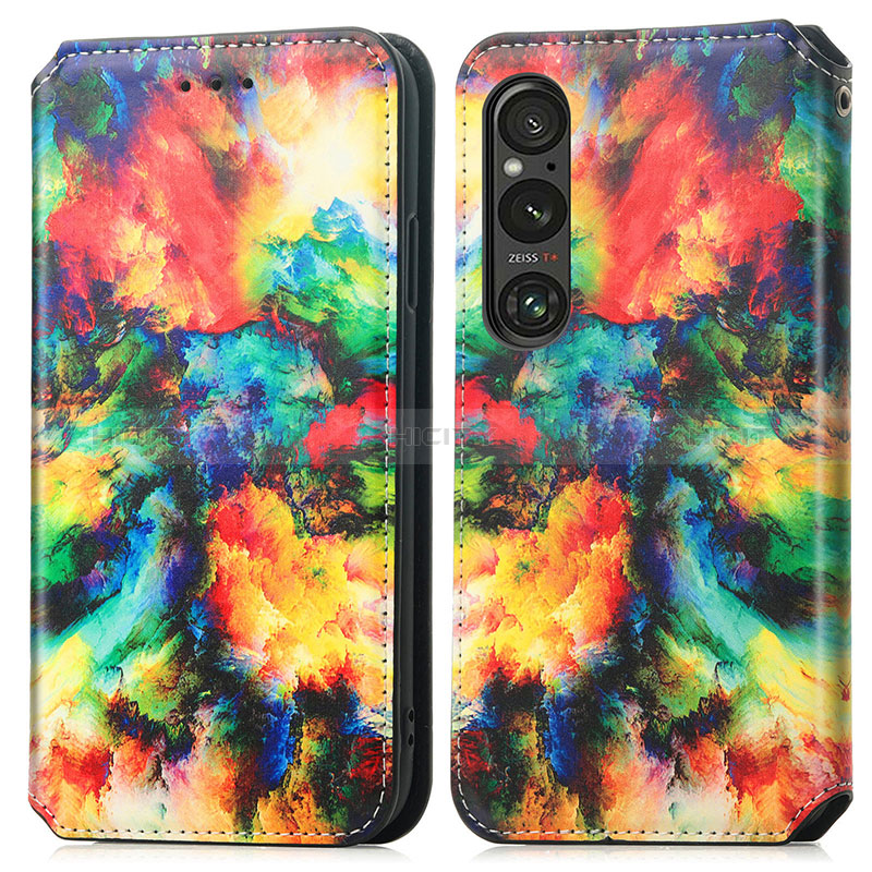 Custodia Portafoglio In Pelle Fantasia Modello Cover con Supporto S02D per Sony Xperia 1 V