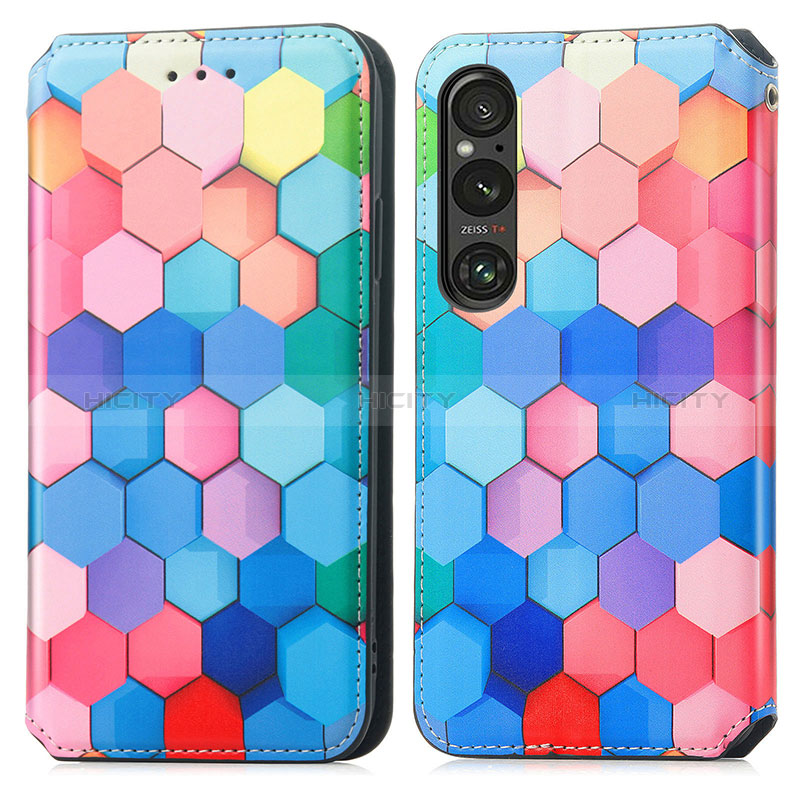 Custodia Portafoglio In Pelle Fantasia Modello Cover con Supporto S02D per Sony Xperia 1 V