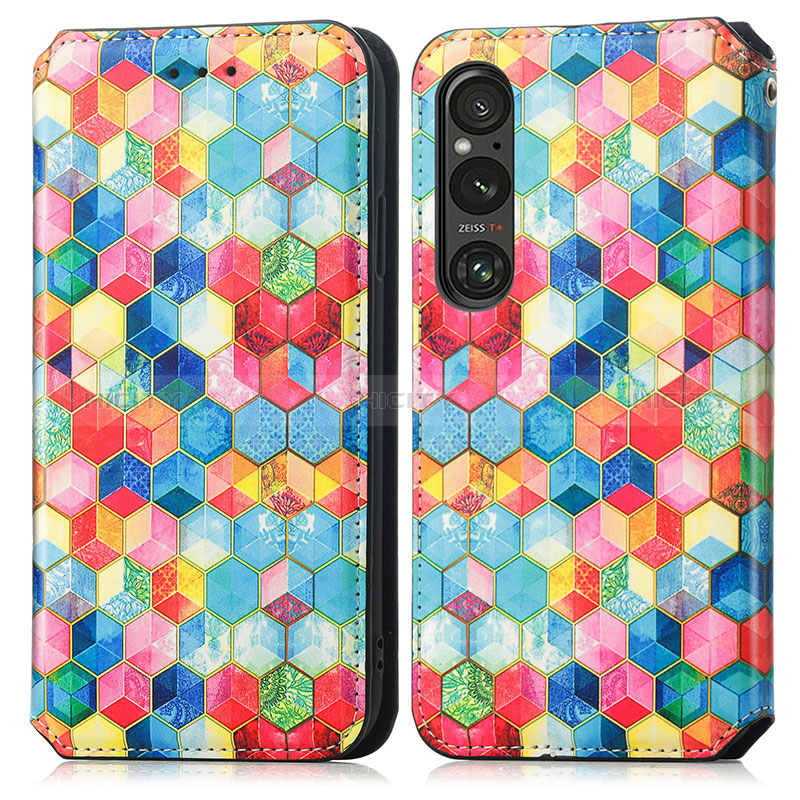 Custodia Portafoglio In Pelle Fantasia Modello Cover con Supporto S02D per Sony Xperia 1 V