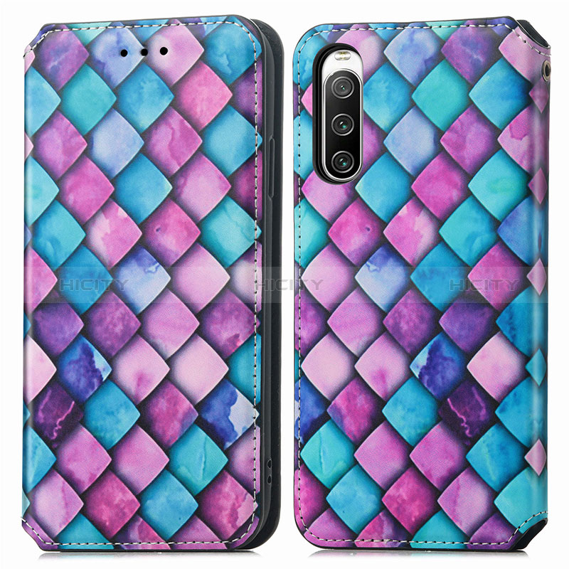 Custodia Portafoglio In Pelle Fantasia Modello Cover con Supporto S02D per Sony Xperia 10 IV SO-52C Viola