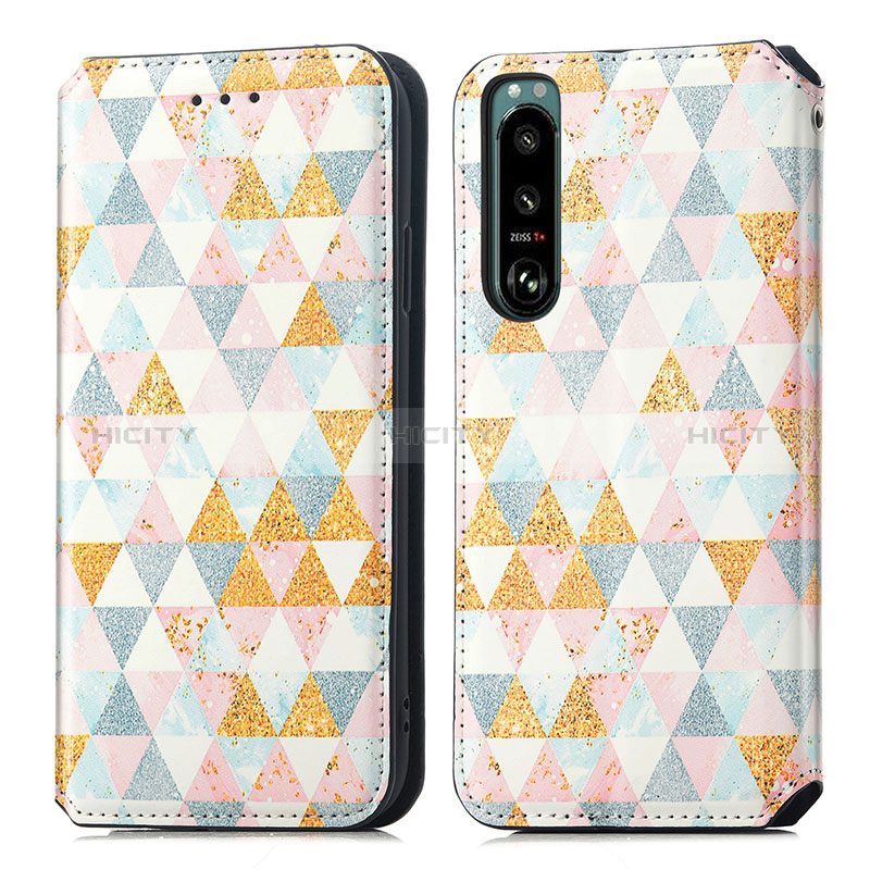 Custodia Portafoglio In Pelle Fantasia Modello Cover con Supporto S02D per Sony Xperia 5 III SO-53B Bianco