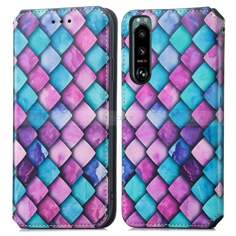 Custodia Portafoglio In Pelle Fantasia Modello Cover con Supporto S02D per Sony Xperia 5 III SO-53B Viola