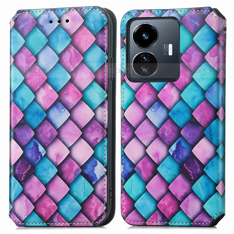 Custodia Portafoglio In Pelle Fantasia Modello Cover con Supporto S02D per Vivo iQOO Z6 Lite 5G Viola