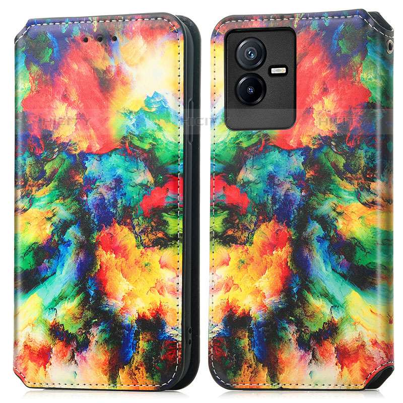 Custodia Portafoglio In Pelle Fantasia Modello Cover con Supporto S02D per Vivo iQOO Z6x Multicolore